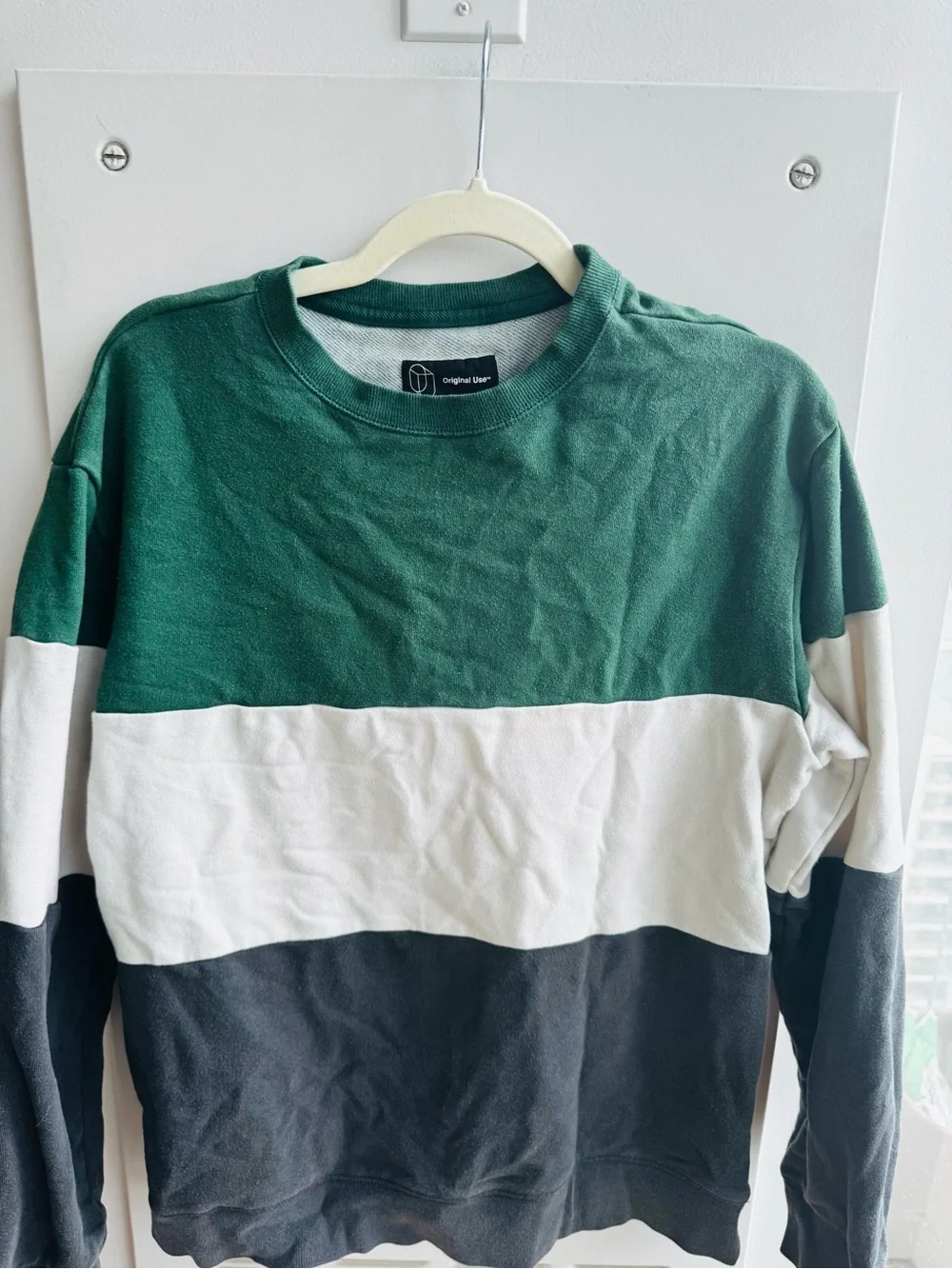 Original Use Colorblock Crewneck Sweater Green White M